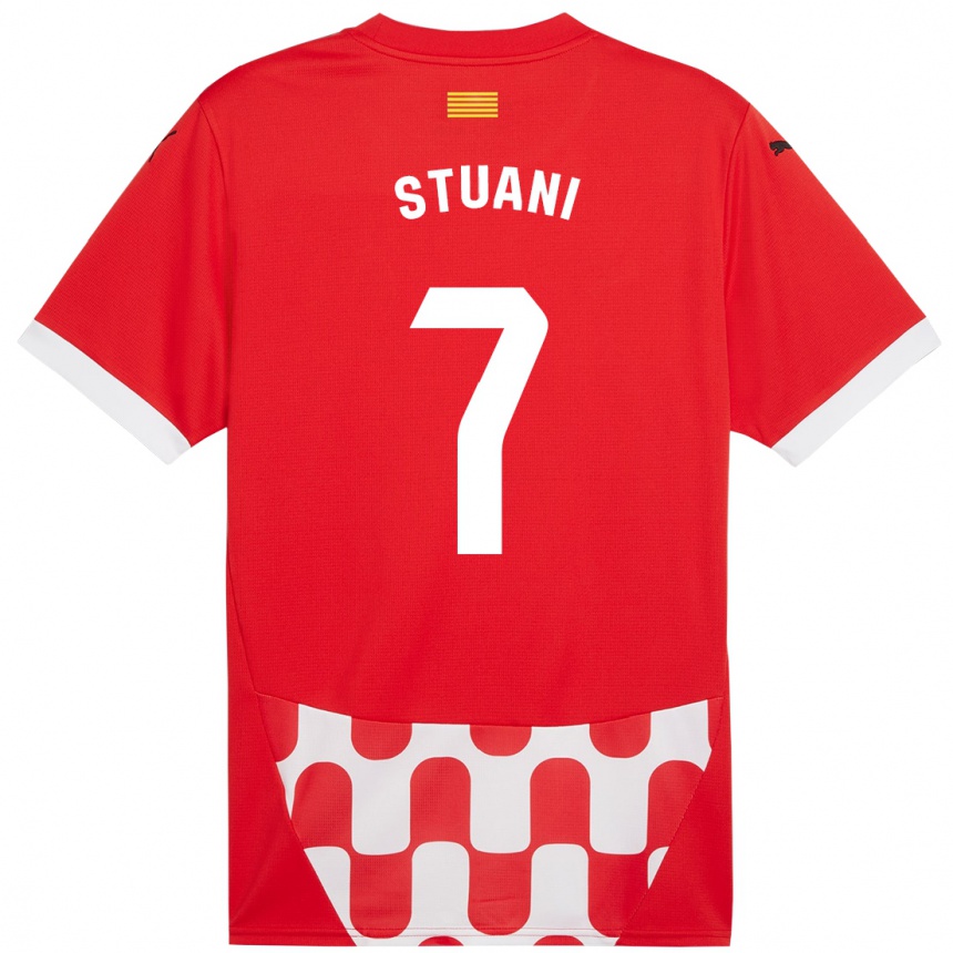 Kids Football Cristhian Stuani #7 Red White Home Jersey 2024/25 T-Shirt