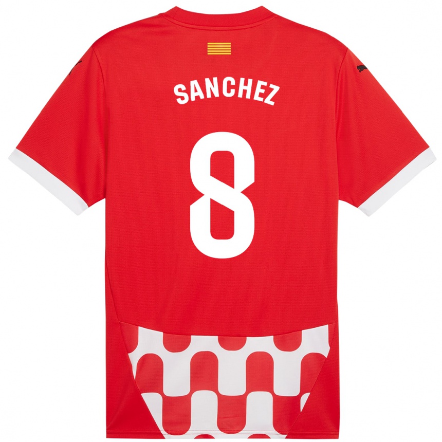 Kids Football Miguel Ángel Sánchez #8 Red White Home Jersey 2024/25 T-Shirt