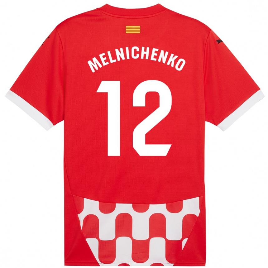 Kids Football Dmytro Melnichenko #12 Red White Home Jersey 2024/25 T-Shirt