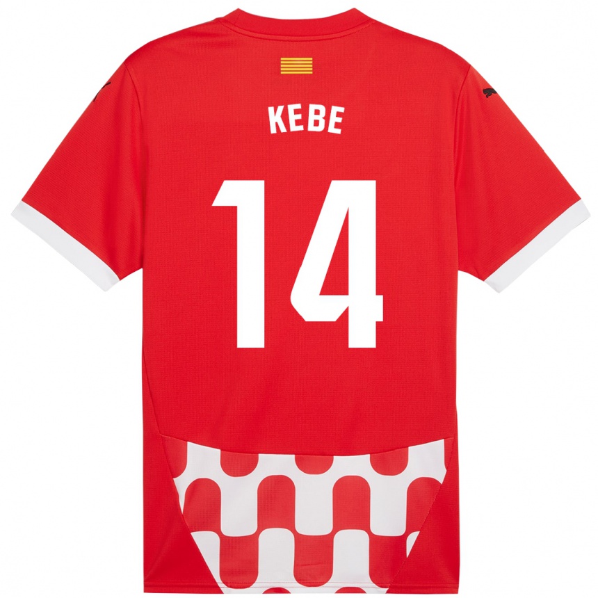 Kids Football Moussa Kébé #14 Red White Home Jersey 2024/25 T-Shirt