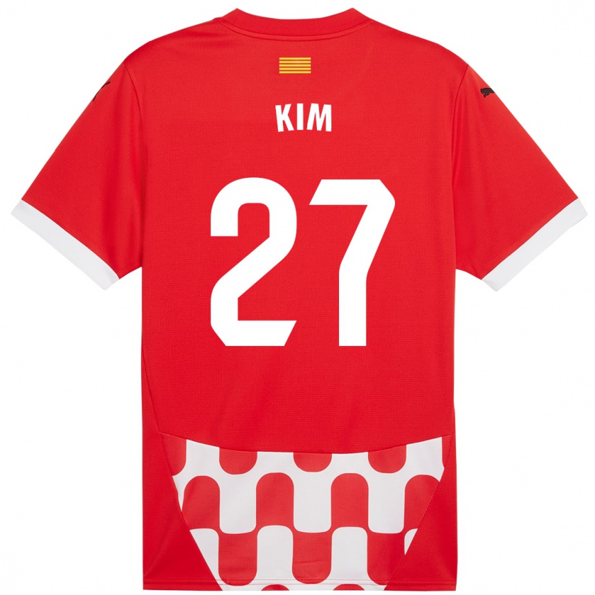 Kids Football Min-Su Kim #27 Red White Home Jersey 2024/25 T-Shirt