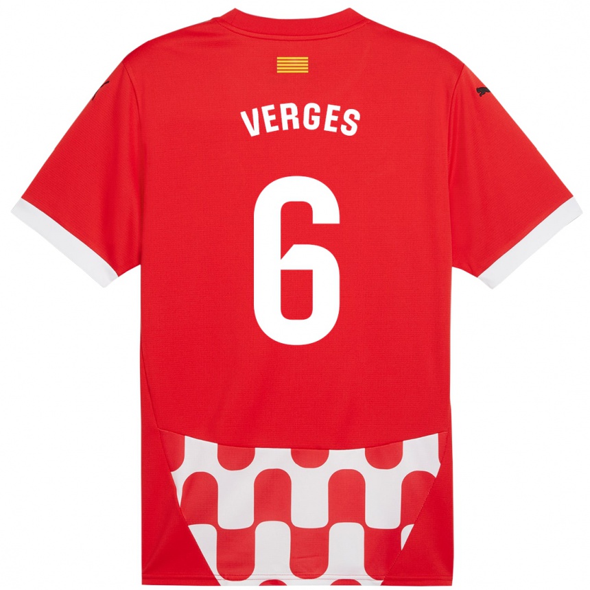 Kids Football Mar Vergés #6 Red White Home Jersey 2024/25 T-Shirt