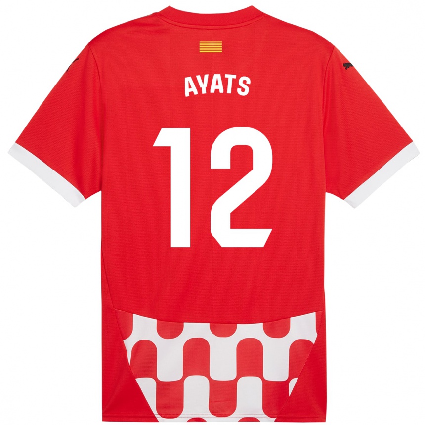 Kids Football Mònica Ayats #12 Red White Home Jersey 2024/25 T-Shirt