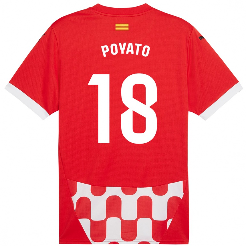 Kids Football Marina Poyato #18 Red White Home Jersey 2024/25 T-Shirt