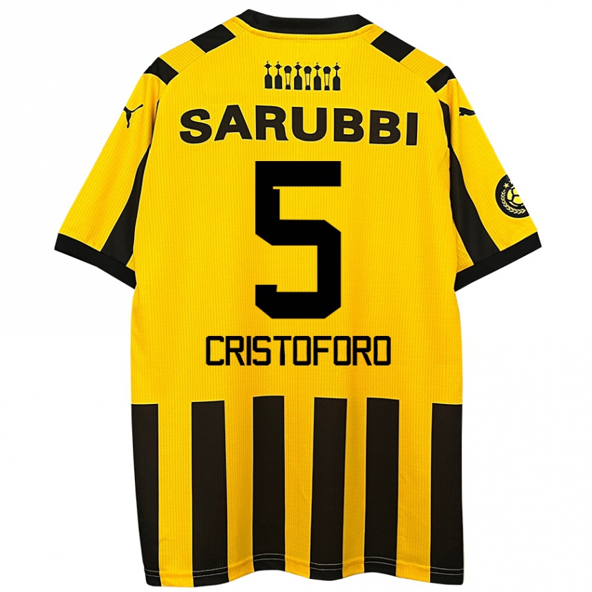 Kids Football Sebastián Cristóforo #5 Yellow Black Home Jersey 2024/25 T-Shirt