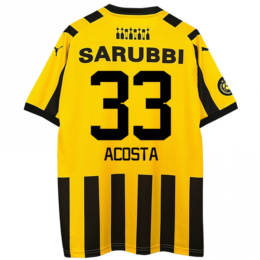 Kids Football Nahuel Acosta #33 Yellow Black Home Jersey 2024/25 T-Shirt