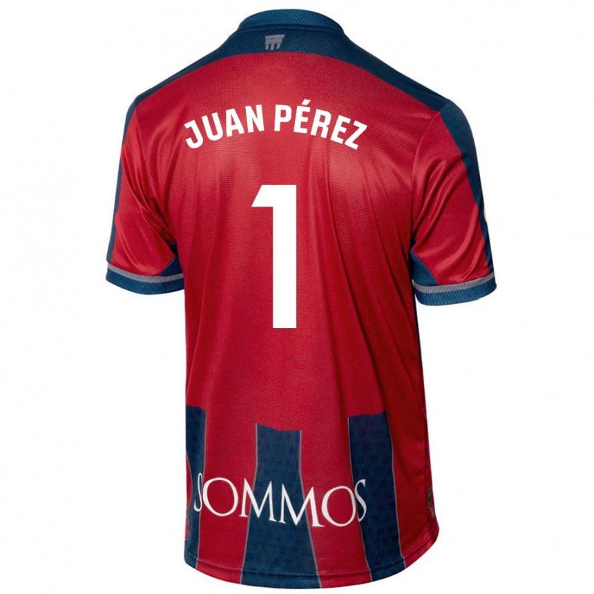 Kids Football Juan Pérez #1 Red Blue Home Jersey 2024/25 T-Shirt