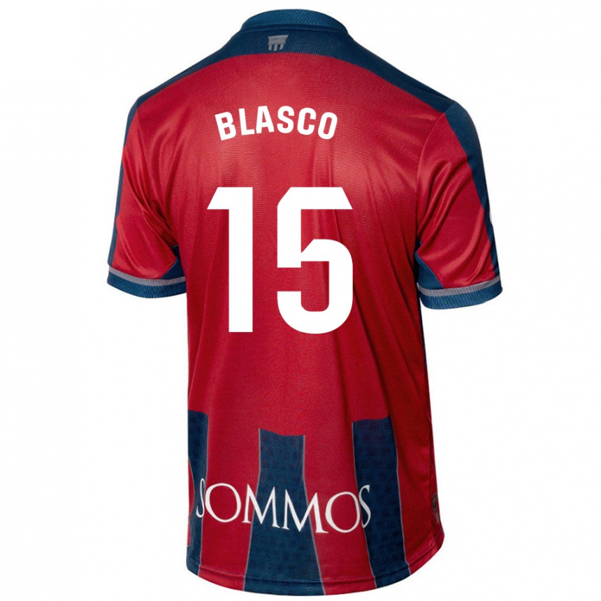 Kids Football Jérémy Blasco #15 Red Blue Home Jersey 2024/25 T-Shirt