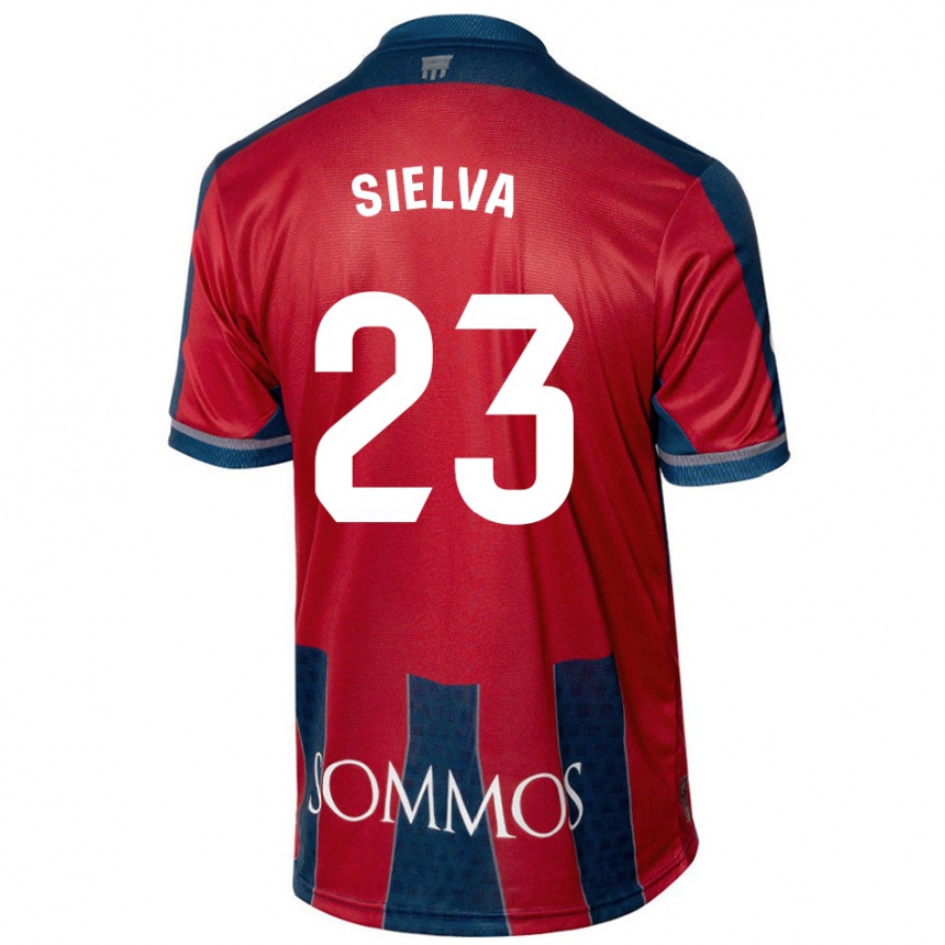 Kids Football Óscar Sielva #23 Red Blue Home Jersey 2024/25 T-Shirt