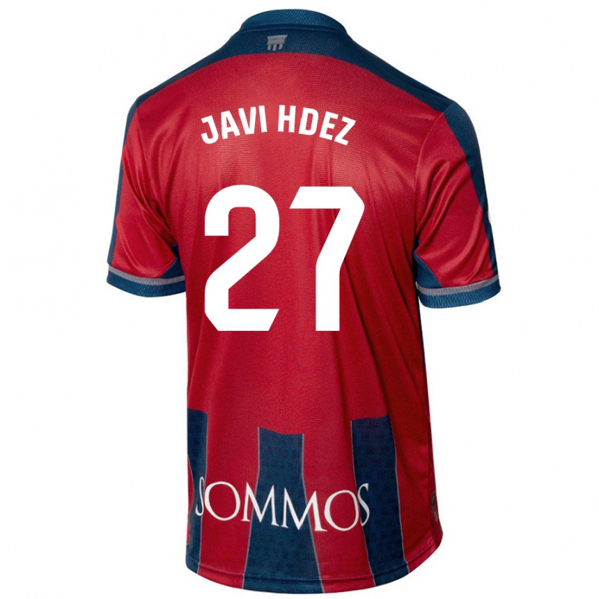 Kids Football Javi Hernández #27 Red Blue Home Jersey 2024/25 T-Shirt