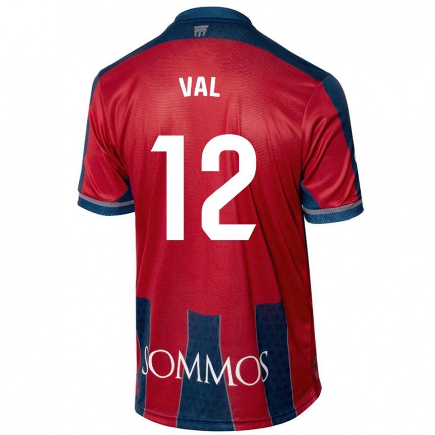 Kids Football Ángel Val #12 Red Blue Home Jersey 2024/25 T-Shirt