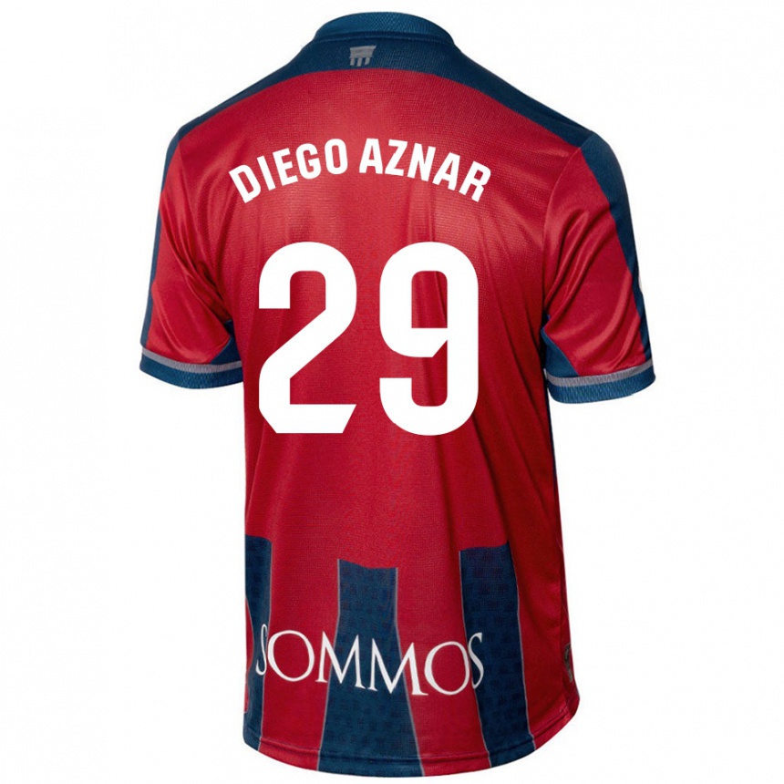 Kids Football Diego Aznar #29 Red Blue Home Jersey 2024/25 T-Shirt