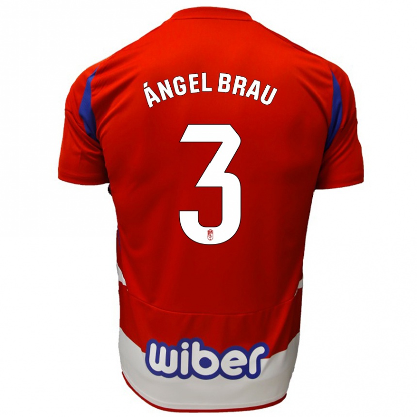 Kids Football Miguel Ángel Brau #3 Red White Blue Home Jersey 2024/25 T-Shirt