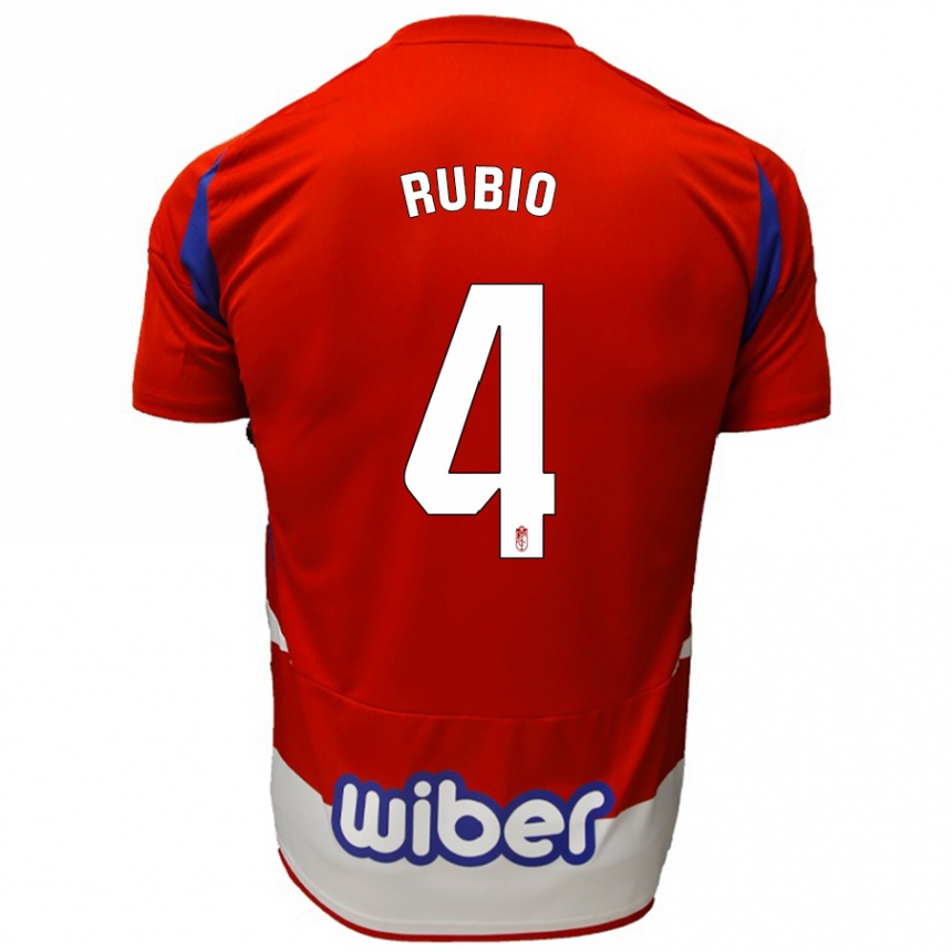 Kids Football Miguel Rubio #4 Red White Blue Home Jersey 2024/25 T-Shirt