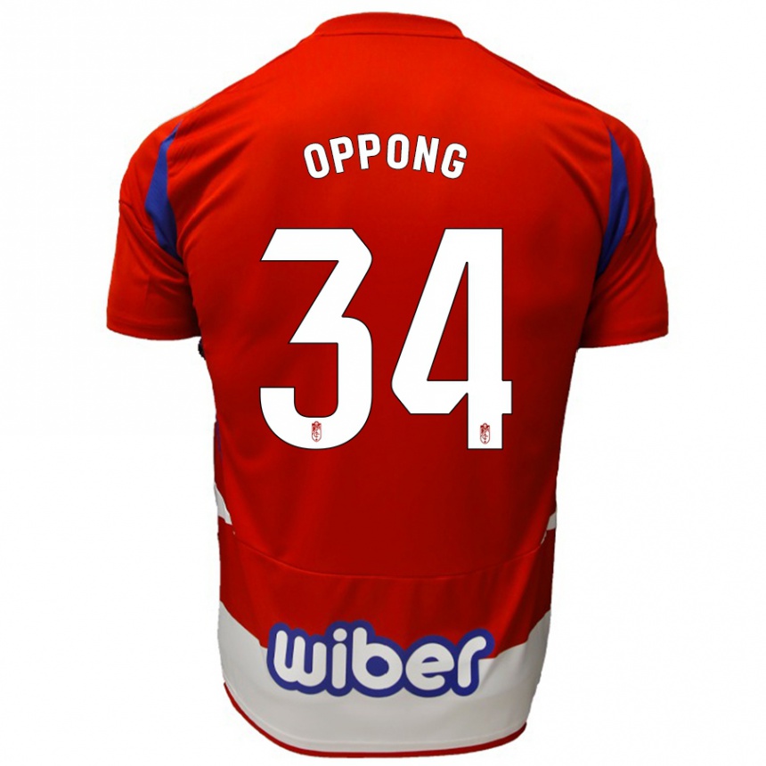 Kids Football Oscar Naasei Oppong #34 Red White Blue Home Jersey 2024/25 T-Shirt