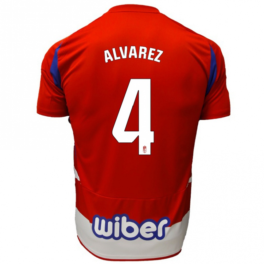 Kids Football Isabel Álvarez #4 Red White Blue Home Jersey 2024/25 T-Shirt