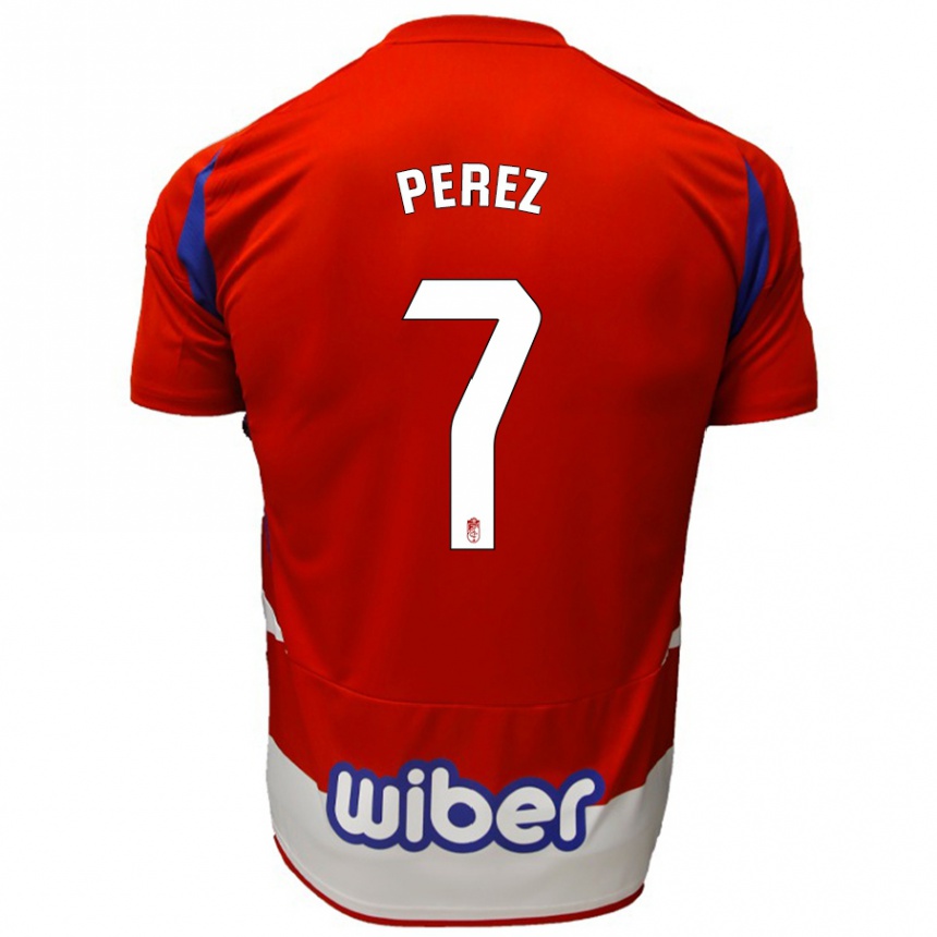 Kids Football Laura Pérez #7 Red White Blue Home Jersey 2024/25 T-Shirt