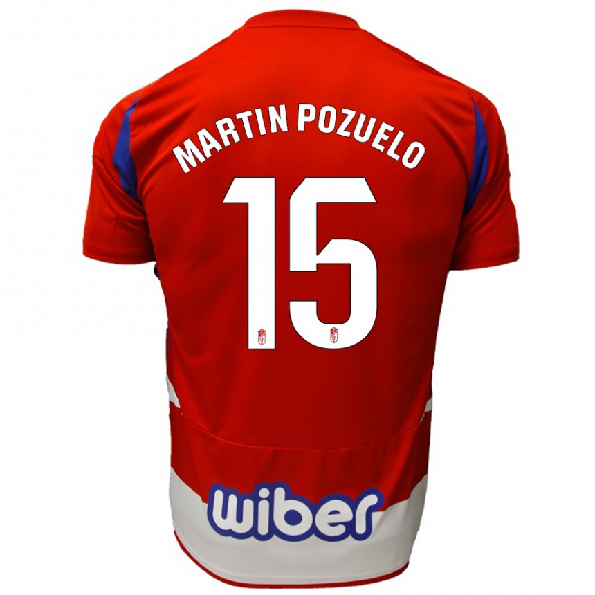 Kids Football Esther Martín-Pozuelo #15 Red White Blue Home Jersey 2024/25 T-Shirt