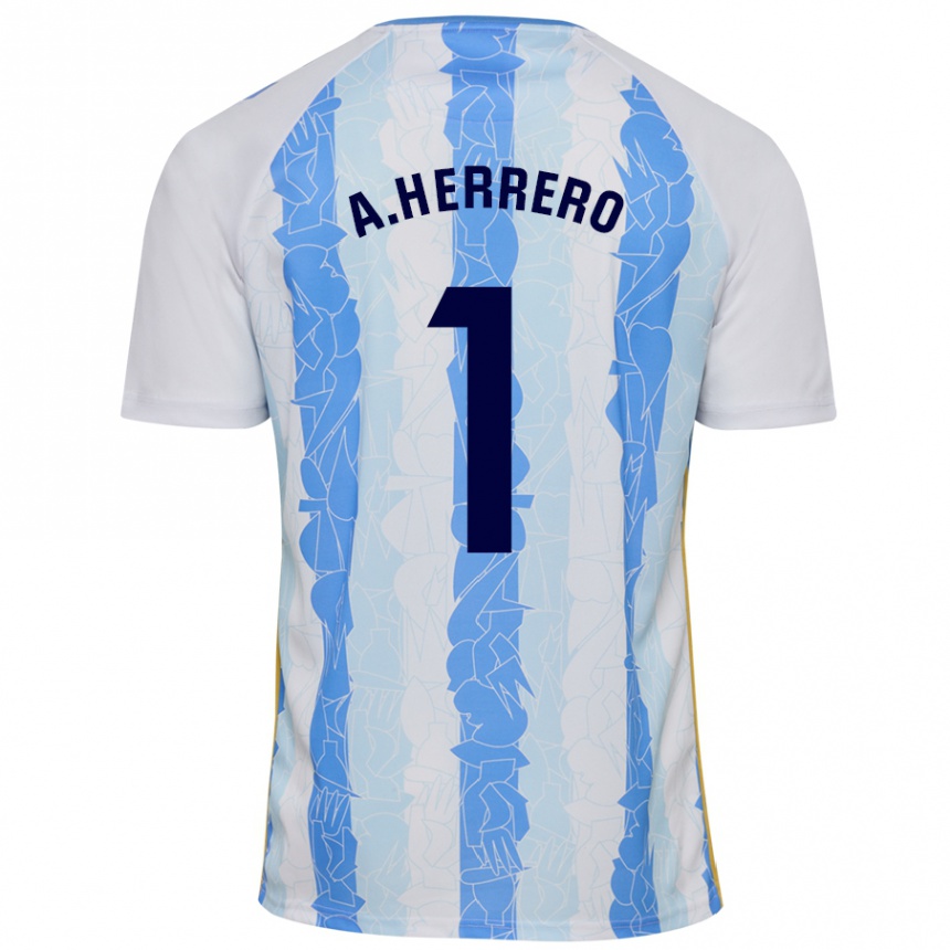 Kids Football Alfonso Herrero #1 White Blue Home Jersey 2024/25 T-Shirt