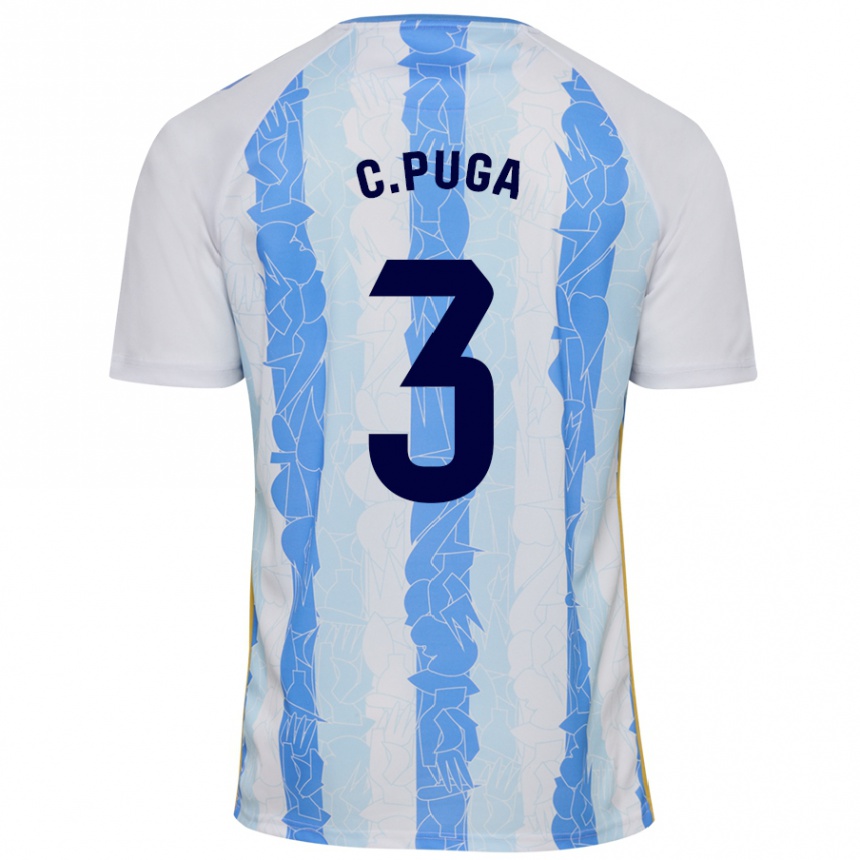 Kids Football Carlos Puga #3 White Blue Home Jersey 2024/25 T-Shirt