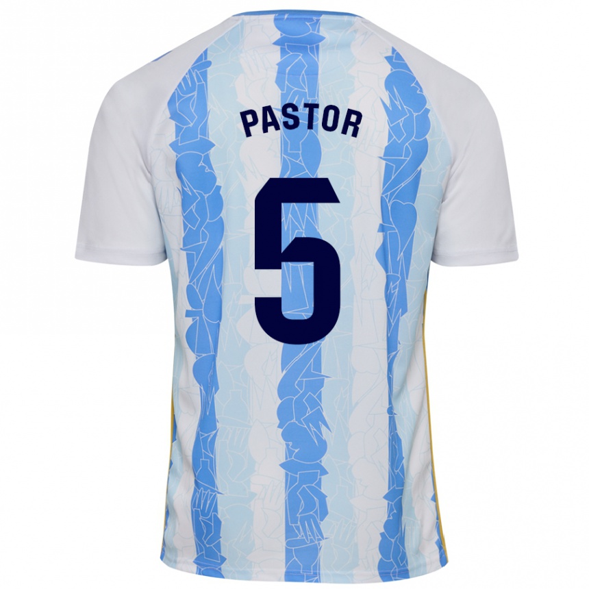 Kids Football Álex Pastor #5 White Blue Home Jersey 2024/25 T-Shirt