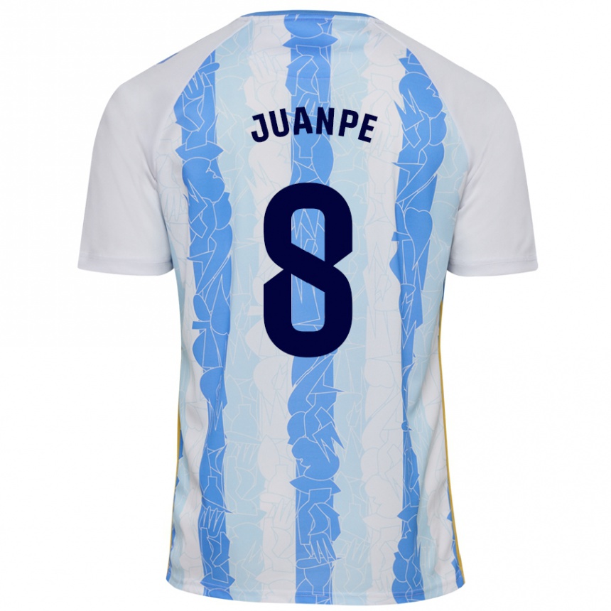 Kids Football Juanpe #8 White Blue Home Jersey 2024/25 T-Shirt