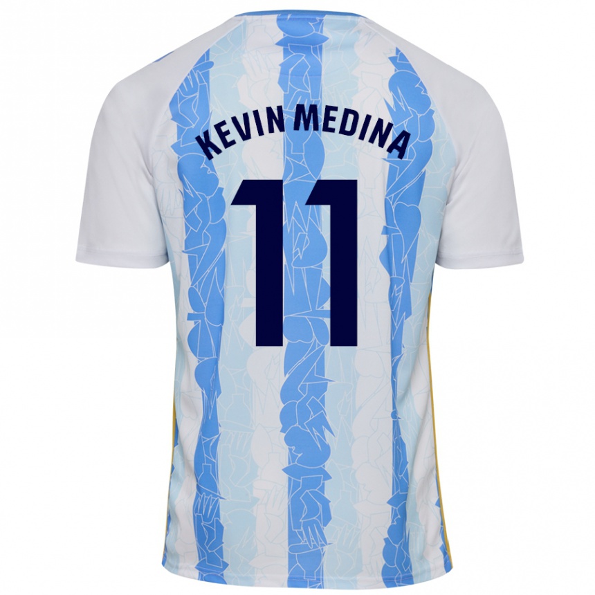 Kids Football Kevin Medina #11 White Blue Home Jersey 2024/25 T-Shirt