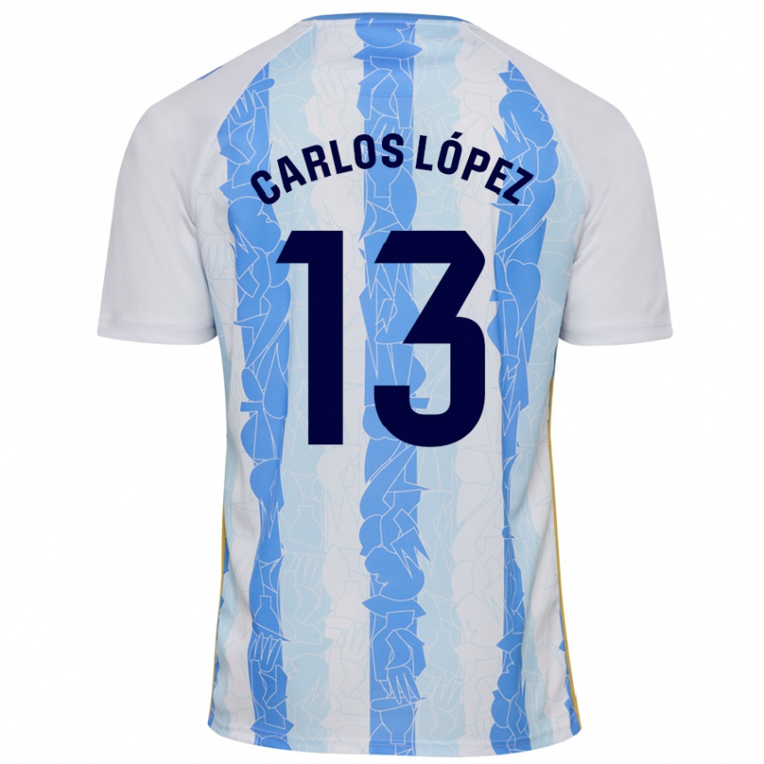 Kids Football Carlos López #13 White Blue Home Jersey 2024/25 T-Shirt