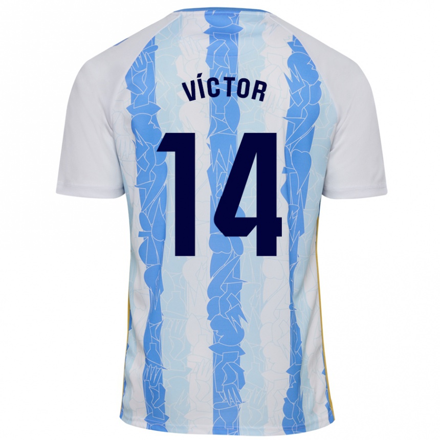 Kids Football Víctor García #14 White Blue Home Jersey 2024/25 T-Shirt