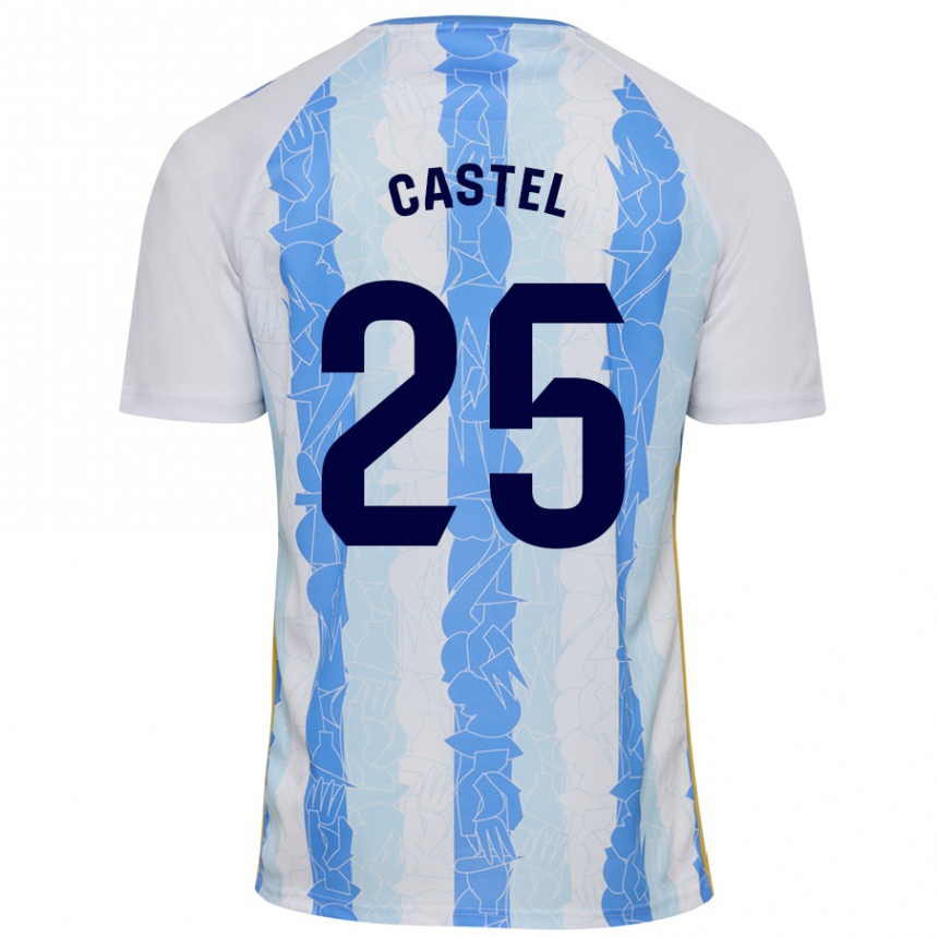 Kids Football Sergio Castel #25 White Blue Home Jersey 2024/25 T-Shirt