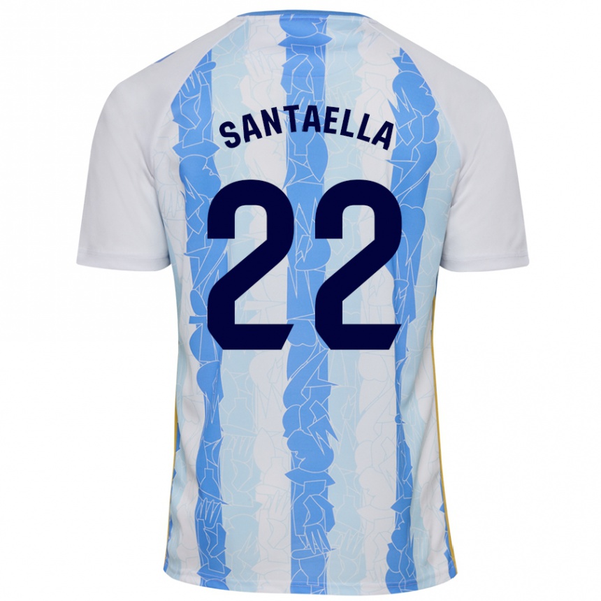 Kids Football Miguel Ángel Santaella #22 White Blue Home Jersey 2024/25 T-Shirt