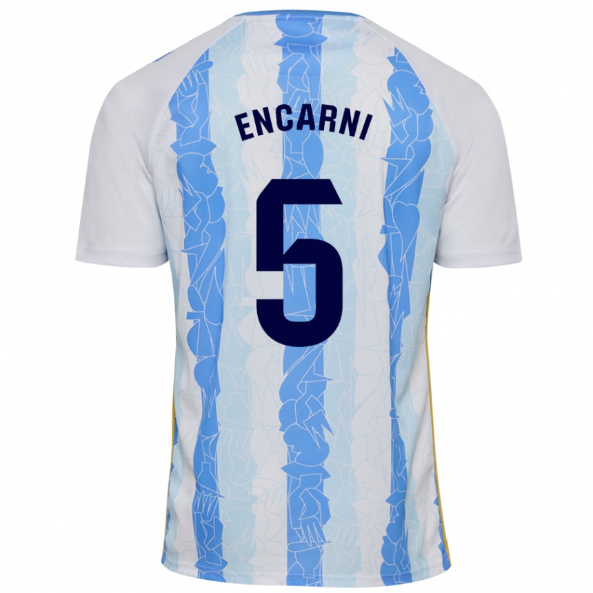 Kids Football Encarni #5 White Blue Home Jersey 2024/25 T-Shirt