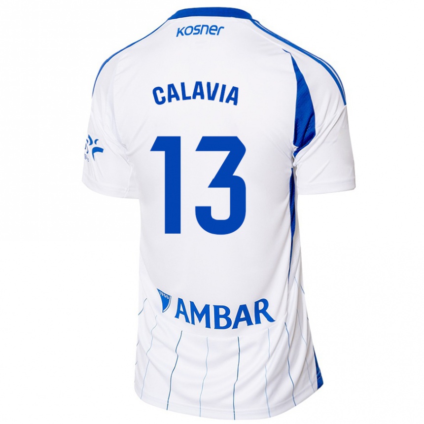 Kids Football Carlos Calavia #13 Red White Home Jersey 2024/25 T-Shirt