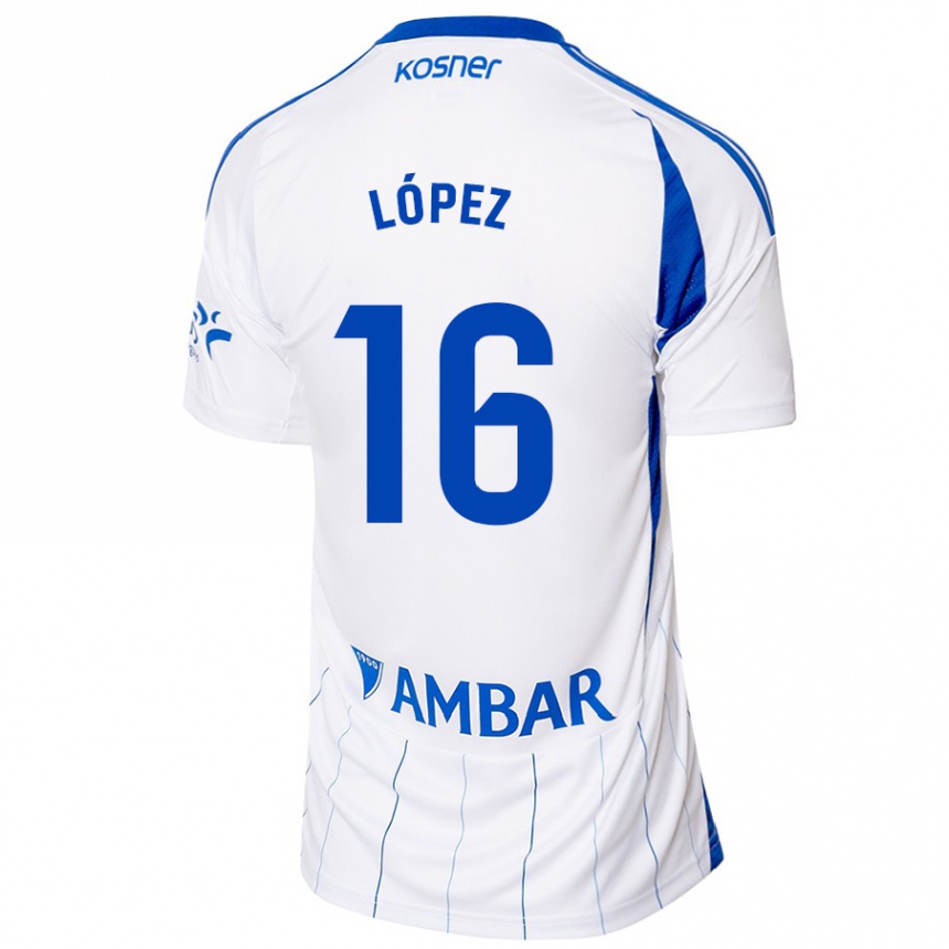 Kids Football Juan López #16 Red White Home Jersey 2024/25 T-Shirt