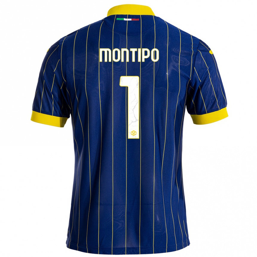 Kids Football Lorenzo Montipò #1 Blue Yellow Home Jersey 2024/25 T-Shirt