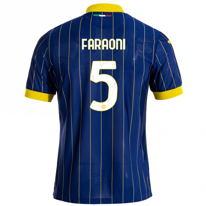 Kids Football Davide Faraoni #5 Blue Yellow Home Jersey 2024/25 T-Shirt