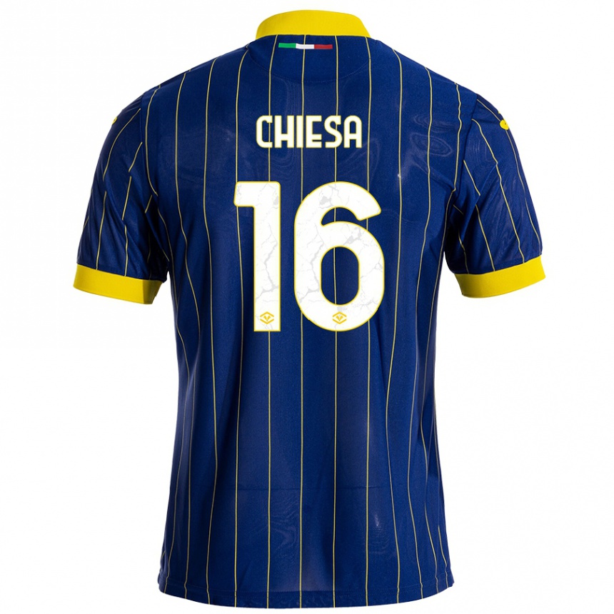 Kids Football Mattia Chiesa #16 Blue Yellow Home Jersey 2024/25 T-Shirt