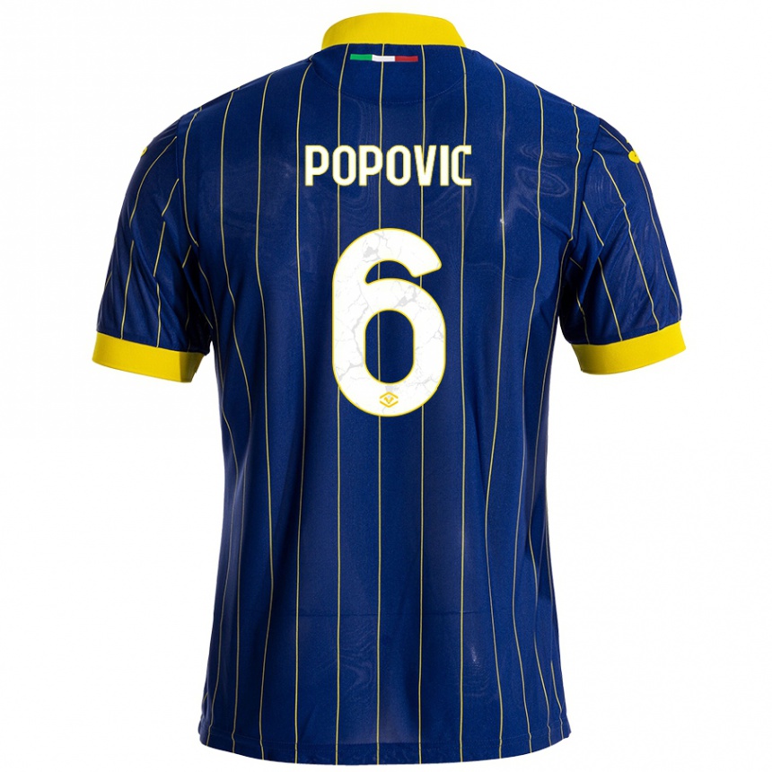 Kids Football Andrej Popovic #6 Blue Yellow Home Jersey 2024/25 T-Shirt