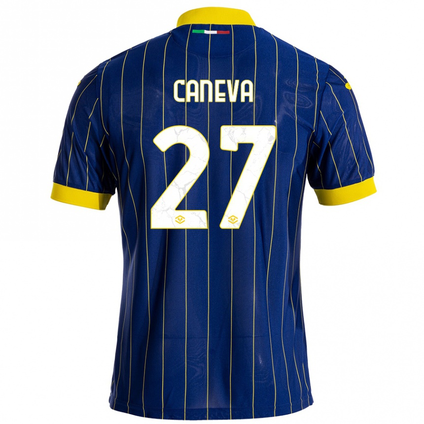 Kids Football Elia Caneva #27 Blue Yellow Home Jersey 2024/25 T-Shirt