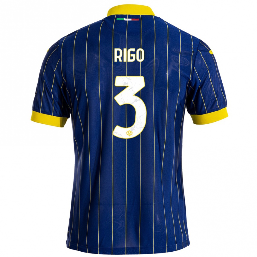 Kids Football Mattia Rigo #3 Blue Yellow Home Jersey 2024/25 T-Shirt