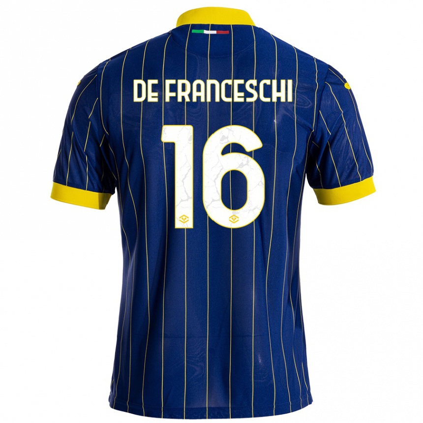 Kids Football Edoardo De Franceschi #16 Blue Yellow Home Jersey 2024/25 T-Shirt