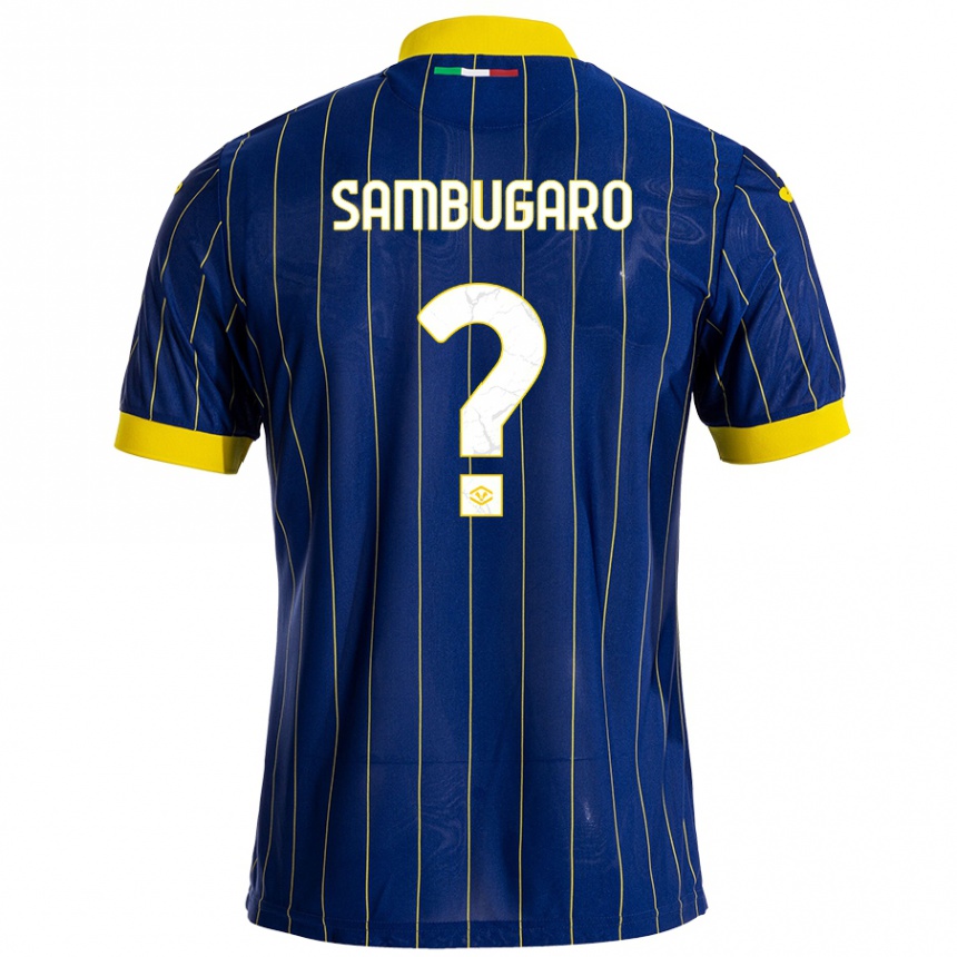 Kids Football Mattia Sambugaro #0 Blue Yellow Home Jersey 2024/25 T-Shirt