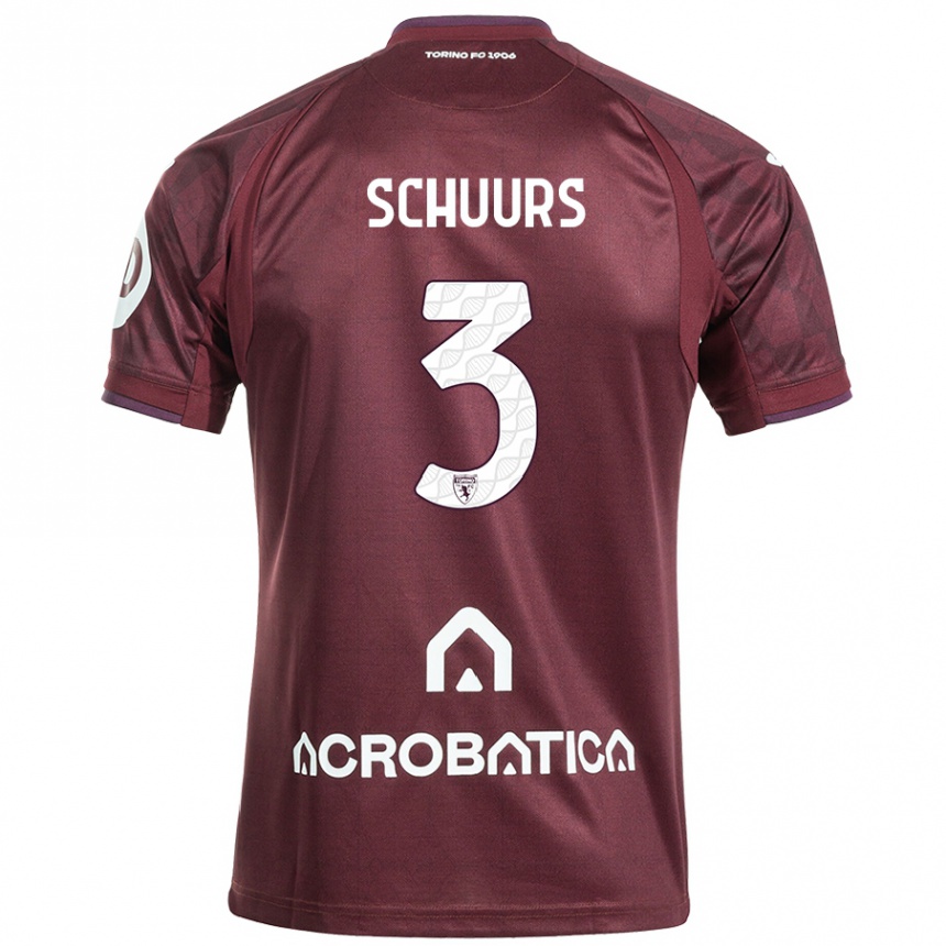 Kids Football Perr Schuurs #3 Maroon White Home Jersey 2024/25 T-Shirt