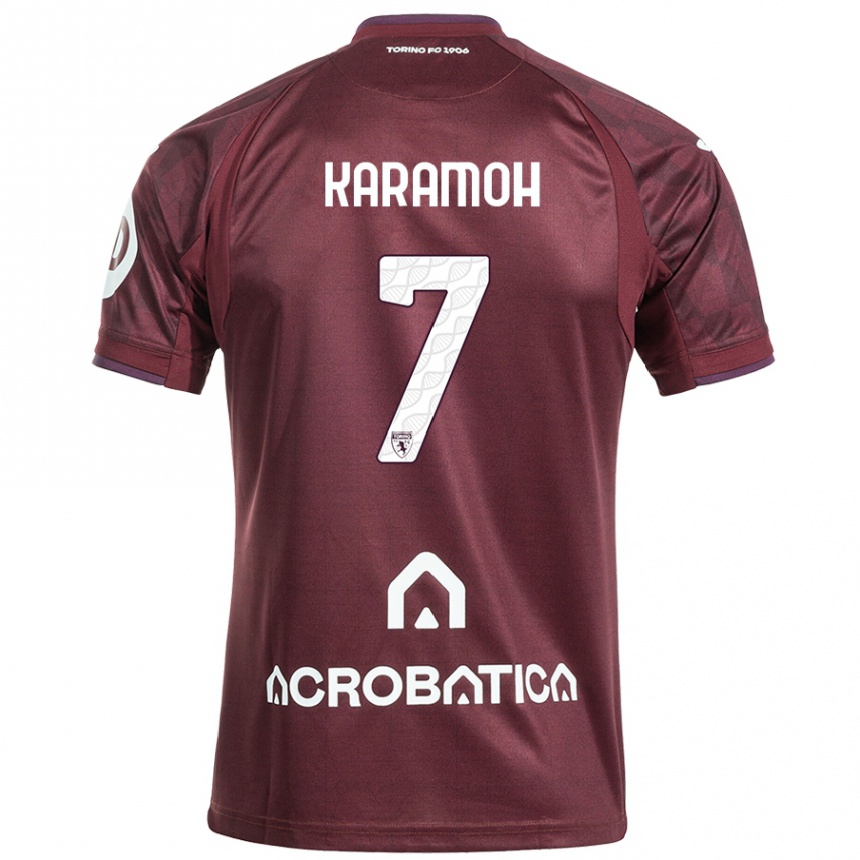 Kids Football Yann Karamoh #7 Maroon White Home Jersey 2024/25 T-Shirt