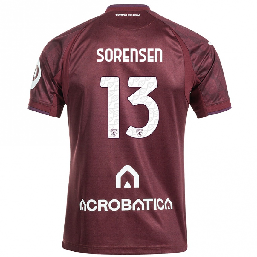 Kids Football Ben Sørensen #13 Maroon White Home Jersey 2024/25 T-Shirt