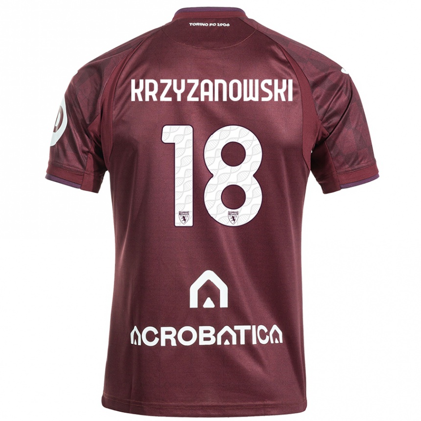 Kids Football Jakub Krzyzanowski #18 Maroon White Home Jersey 2024/25 T-Shirt