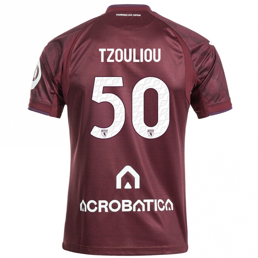 Kids Football Dimitrianos Tzouliou #50 Maroon White Home Jersey 2024/25 T-Shirt