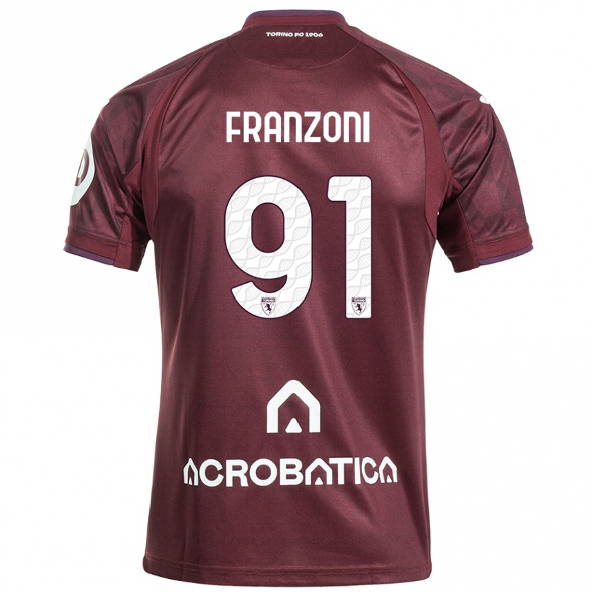 Kids Football Nicolò Franzoni #91 Maroon White Home Jersey 2024/25 T-Shirt