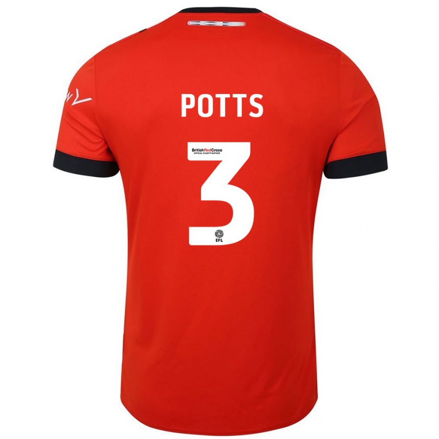 Kids Football Dan Potts #3 Orange Black Home Jersey 2024/25 T-Shirt