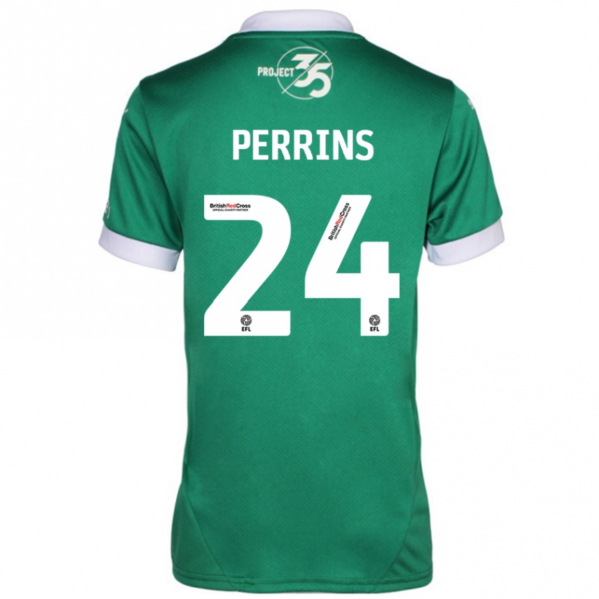 Kids Football Grace Perrins #24 Green White Home Jersey 2024/25 T-Shirt